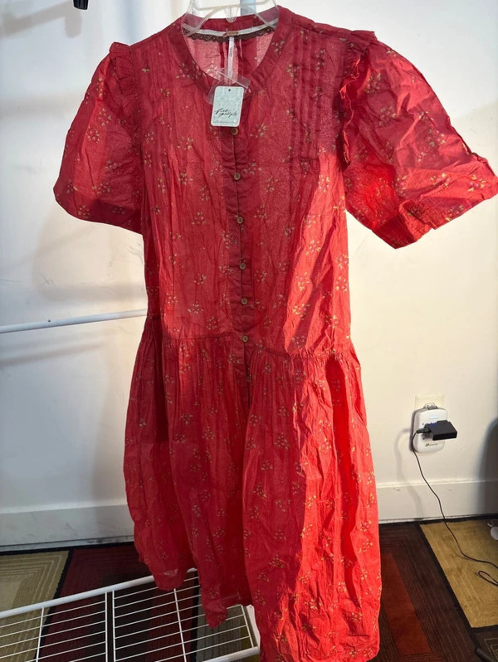 NWT Free People Bella Mae Midi Dress with Pockets – Red Combo (Size S)
